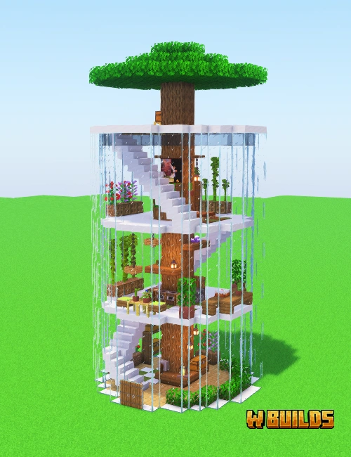 Glass House with Huge Tree