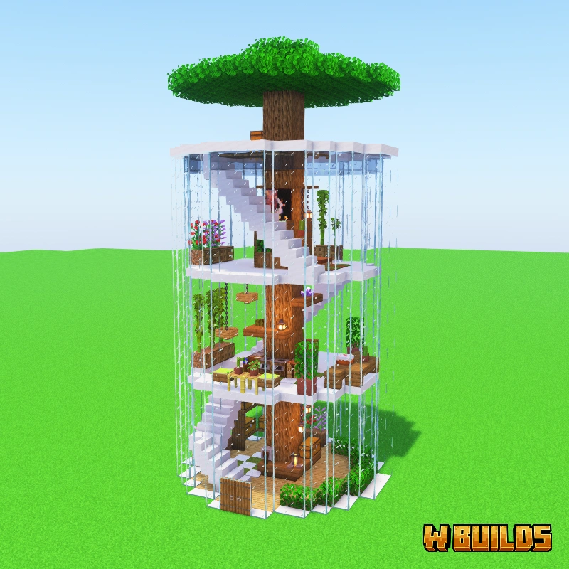 Glass House with Huge Tree